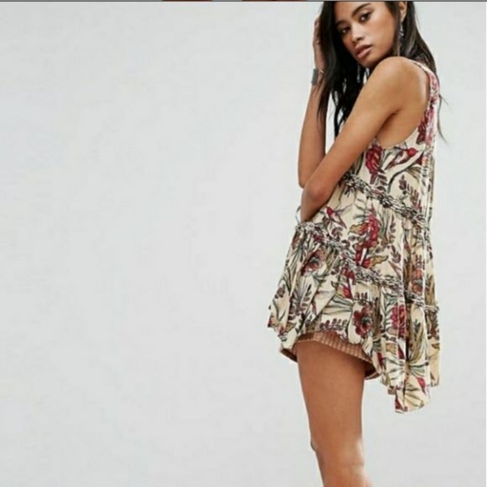 Free People hummingbird haze tunic dress top floral tiered boho women small